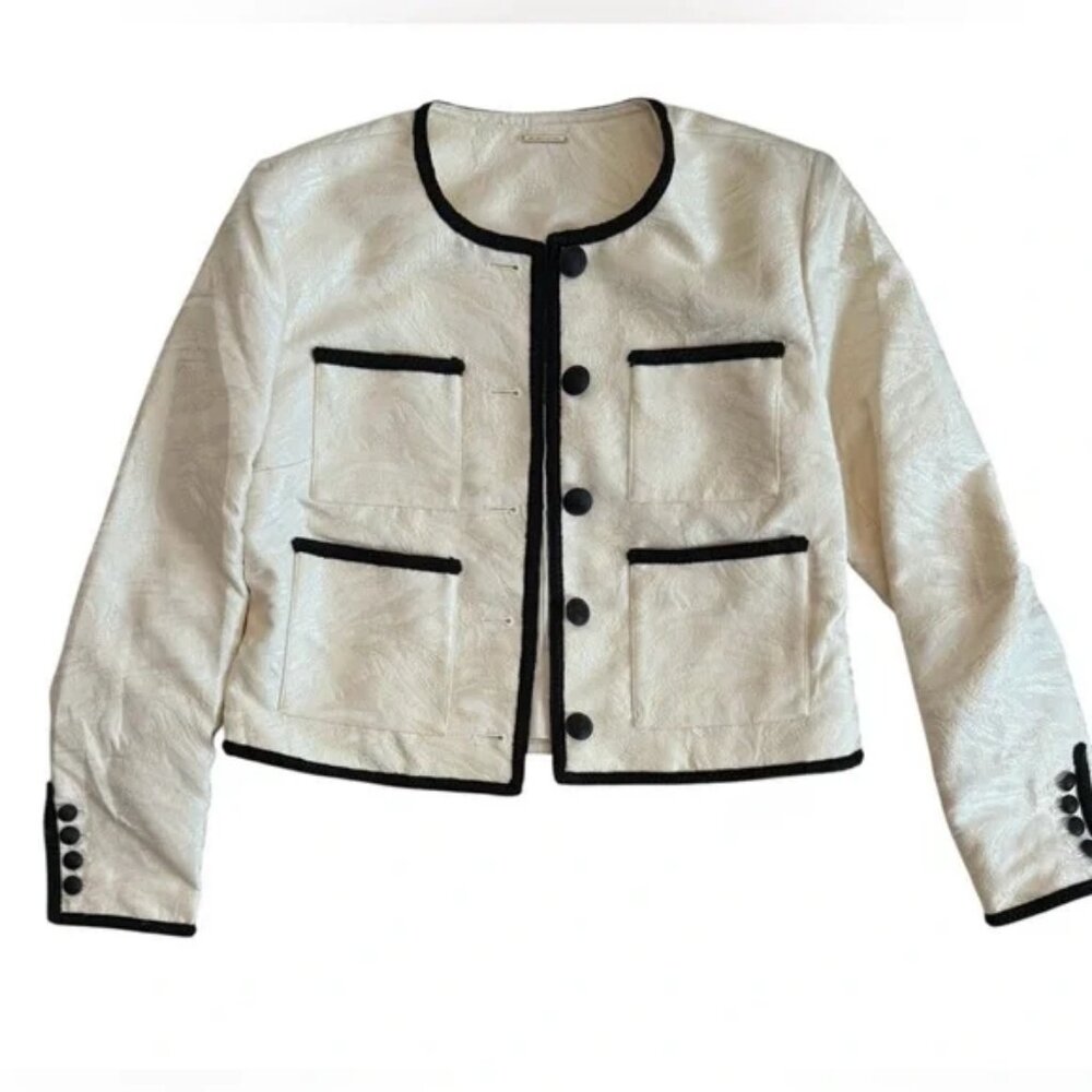 Elie Tahari Cream & Black Cropped Jacket Set Size M (12-14 ) NWT